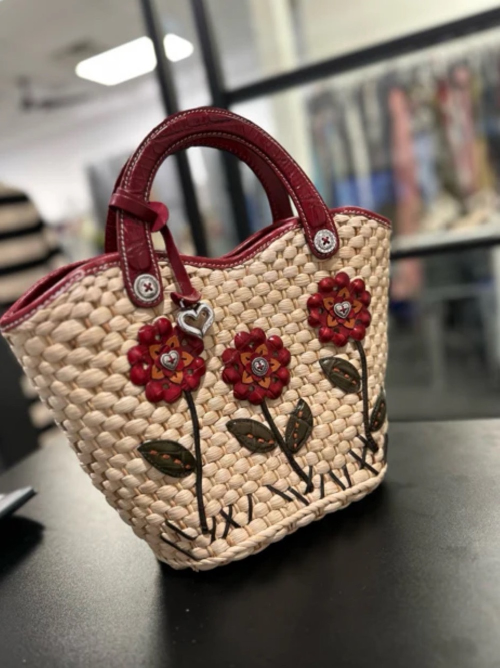Pre Owned Brighton Small Wheat w/ Red and Green Straw Bag Tote
